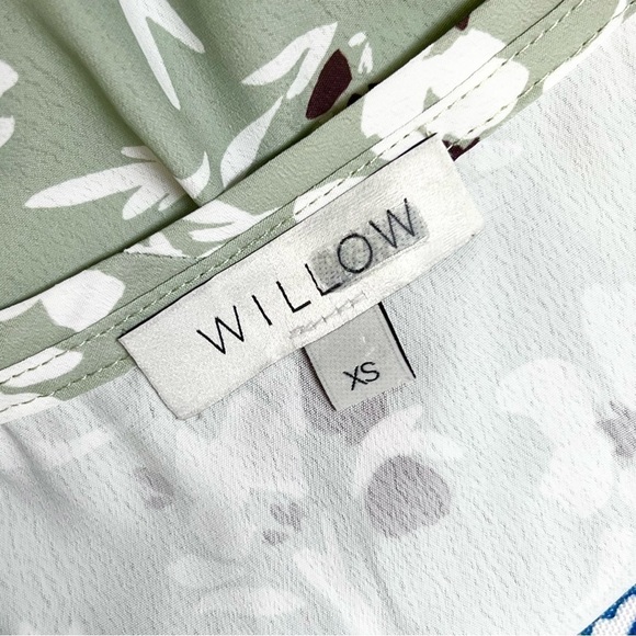 WILLOW 70s Sage Floral Print Wrap Tie Waist Puffed 3/4 Long Sleeve Crop Top XS - Picture 8 of 11